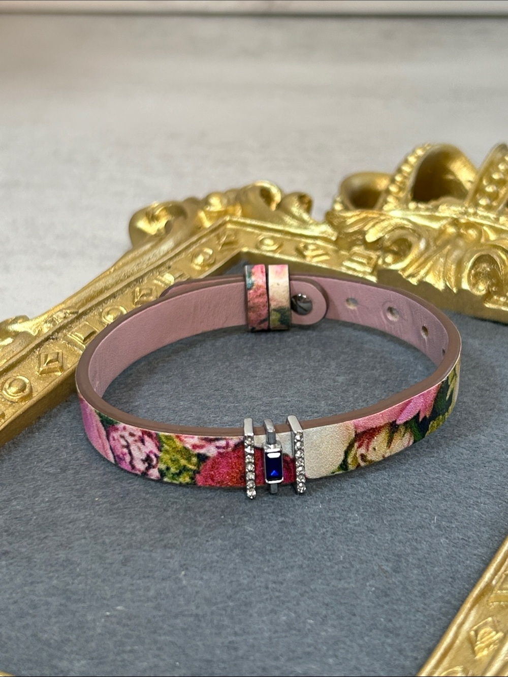 Keep Collective Floral Pink Leather Bracelet with 3 Slider Charms Included